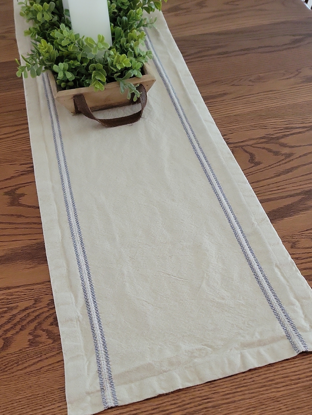 Hearth & Hand Neutral Embroidered Border Cotton & Jute Table Runner 14x72